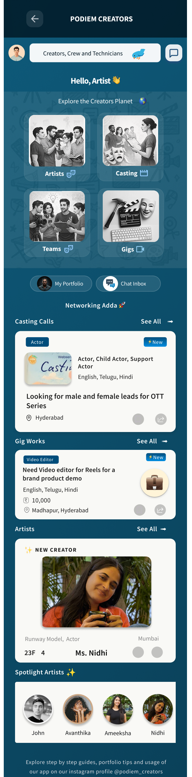 PODIEM CREATORS app screenshot